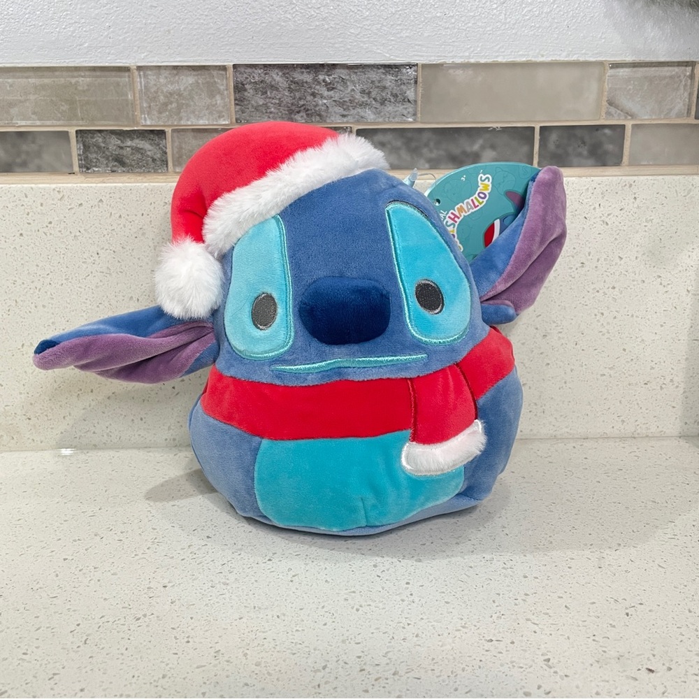 NEW Disney Squishmallows Stitch Christmas Plush Santa Hat Scarf 6" NWT Holiday